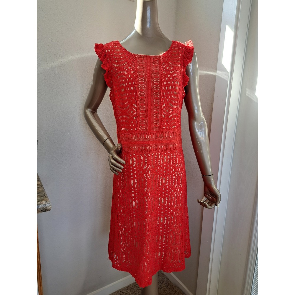 Sangria Red Lace Sleeveless V-Neck A-Line Cocktail Dress Size 14